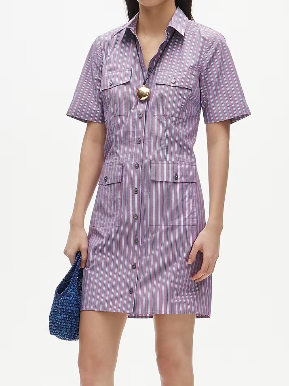 NWT J.Crew Utility shirt-dress in cotton poplin - Faded Fuchsia